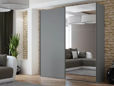 Boris Mirrored Sliding Door Wardrobe 3 Sizes - White, Black, Grey