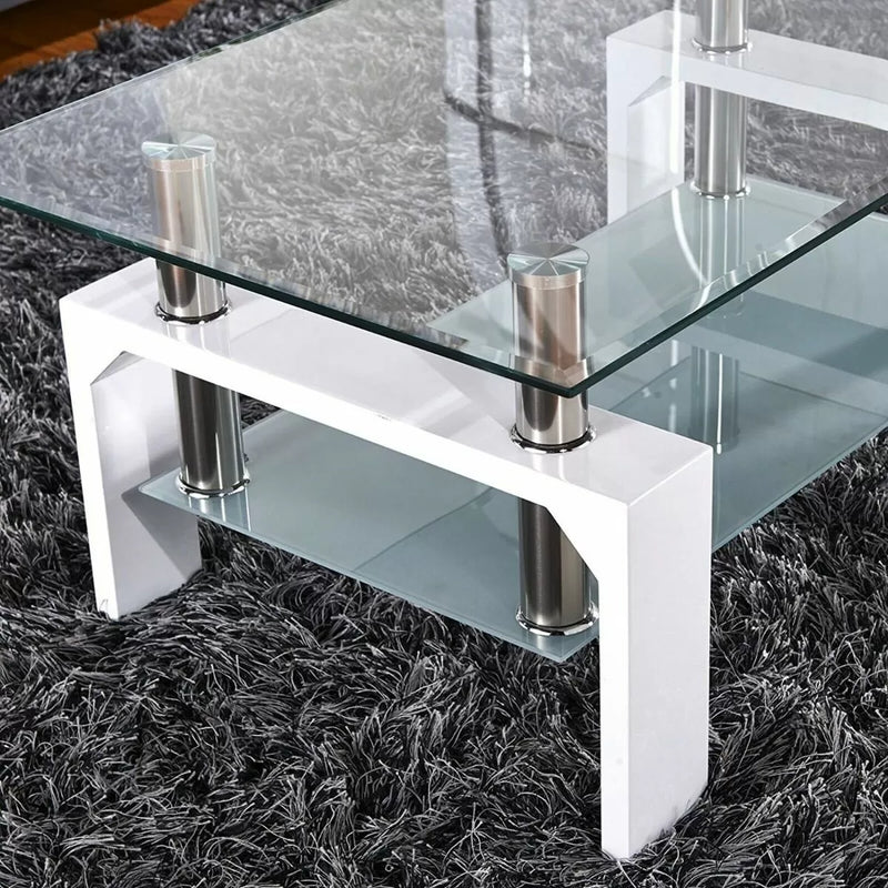 Mesa de centro rectangular de diseño moderno de 2 niveles en vidrio - 3 colores 