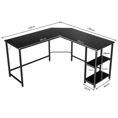 L-Shaped Corner Computer Desk with 2-Tier Storage Shelf