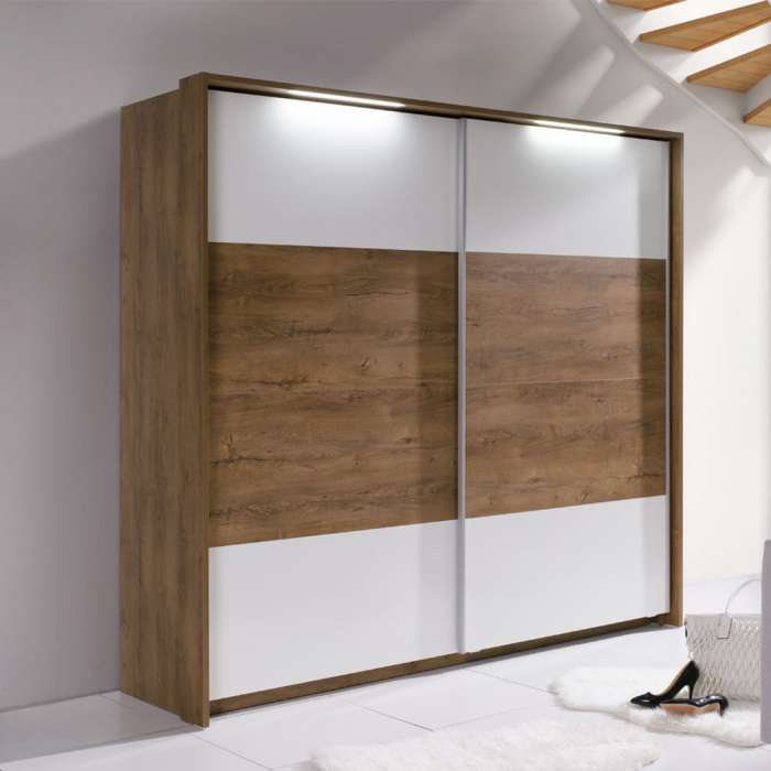 Lenora 2-Door Sliding Wardrobe 230cm - Burgundy Oak & White-Burgundy Oak / Grey