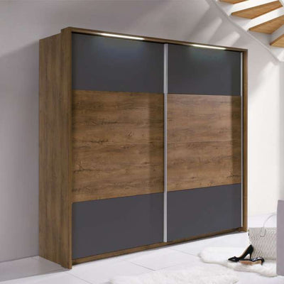 Lenora 2-Door Sliding Wardrobe 230cm - Burgundy Oak & White-Burgundy Oak / Grey