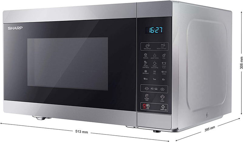 SHARP YC-MG81U-S 900W Digital Touch Control Microwave with 28 L Capacity, 1100W Grill & Ceramic Enamel Interior – Silver