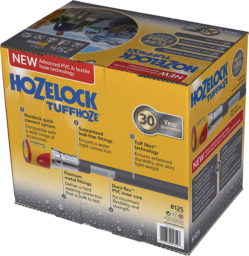 Hozelock 8125 8000 25m Tuffhoze Garden Hose, Grey