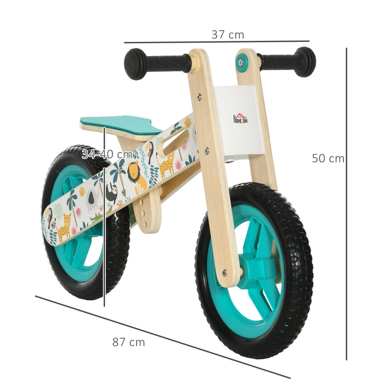 HOMCOM Kids Balance Bike 12 Inch Wooden No Pedal Bicycle with Adjustable Seat EVA Wheels for 3-6 Years Boys Girls, White