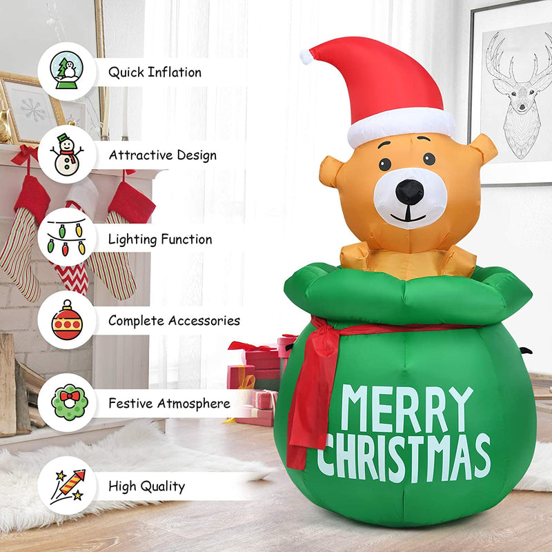 1.5M Blow Up Inflatable LED Christmas Cute Bear with Santa Hat