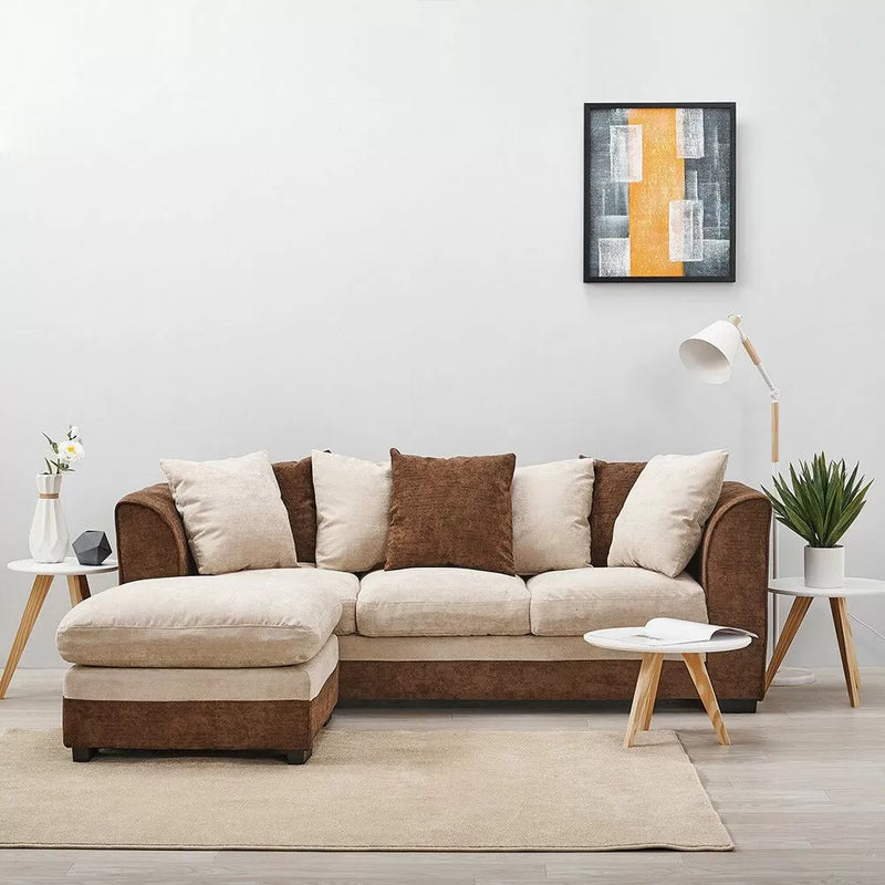 Aruba Brown and Beige Chenille Fabric Corner Sofa