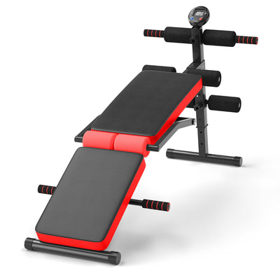 Multi Workout Weight Bench, Foldable, Adjustable with LCD-Red