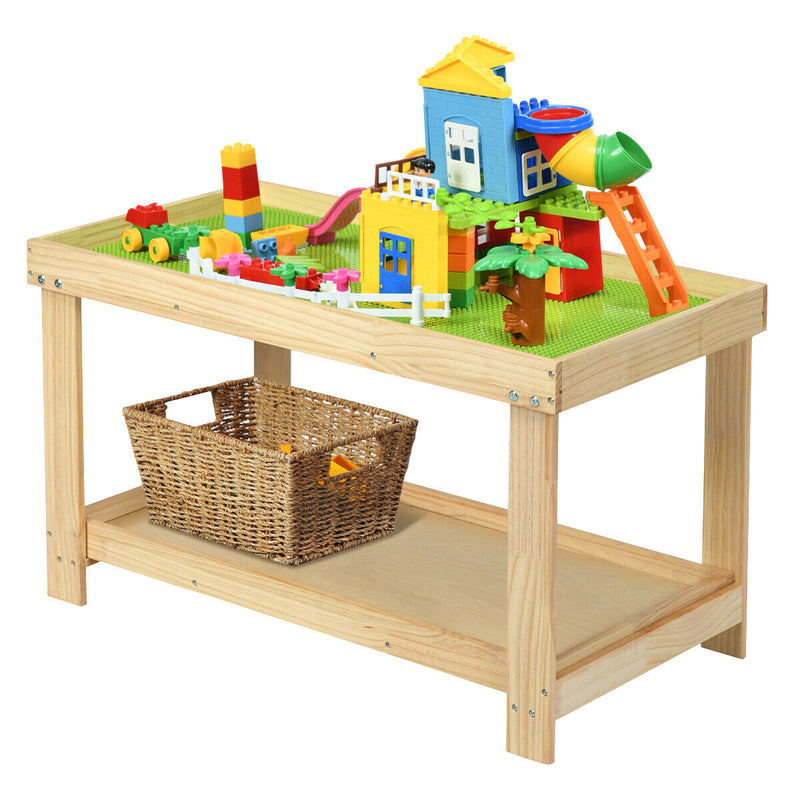 Wooden Kids Activity Table with Storage Shelf and Removable Tabletop-Natural