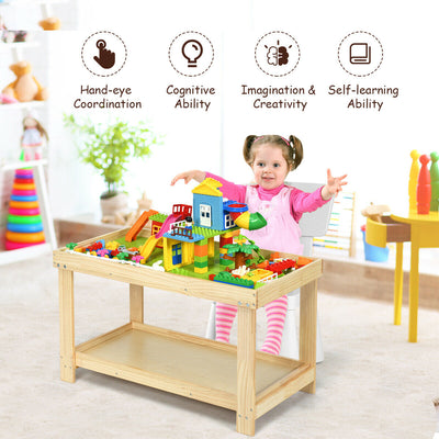 Wooden Kids Activity Table with Storage Shelf and Removable Tabletop-Natural