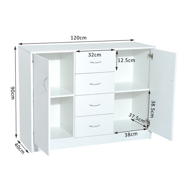 120Wx40Dx90H Cm Drawer Cabinet - White