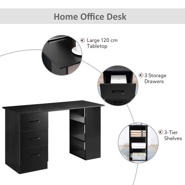 120cm Computer Desk Writing PC Table Workstation Laptop W/ 3 Shelf And Drawers