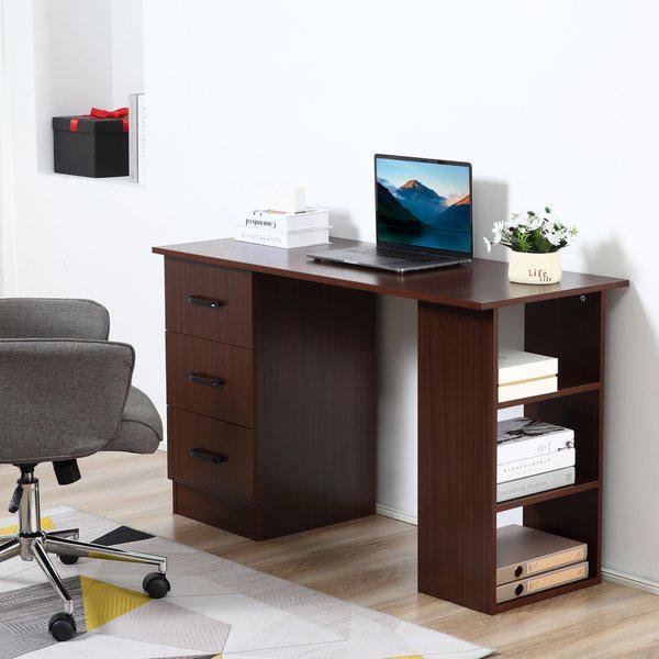 Computer Desk, PC Table, Workstation W/ 3 Shelf And Drawers, 120W x 49D x 72H cm - Walnut