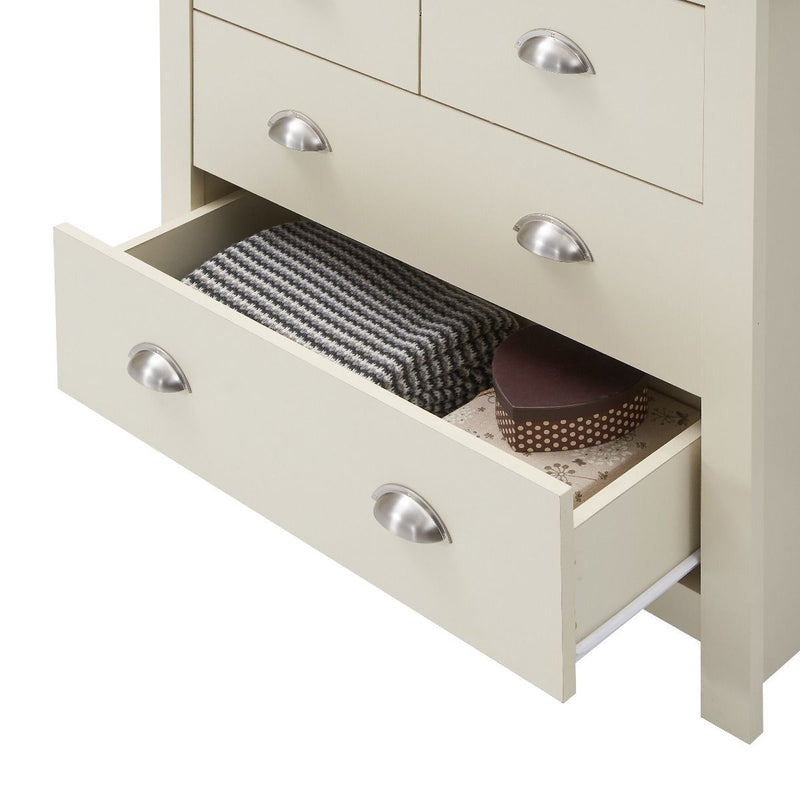 Lisbon 2 Piece Bedroom Set: 2 drawer bedside table / nightstand + 4 drawer chest of drawers in cream & oak