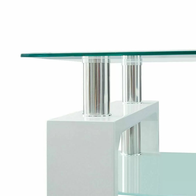 Mesa de centro rectangular de diseño moderno de 2 niveles en vidrio - 3 colores 