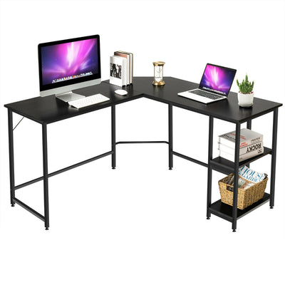 L-Shaped Corner Computer Desk with 2-Tier Storage Shelf