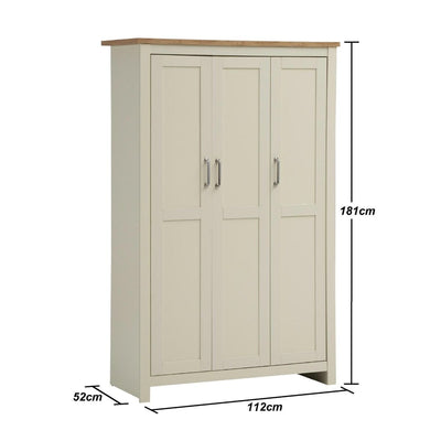 Lisbon 2 Piece Bedroom Set: 3 door wardrobe + 2 drawer bedside table / nightstand in cream & oak