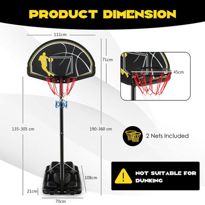 Height Adjustable Basketball Hoop System with Wheels and Fillable Base