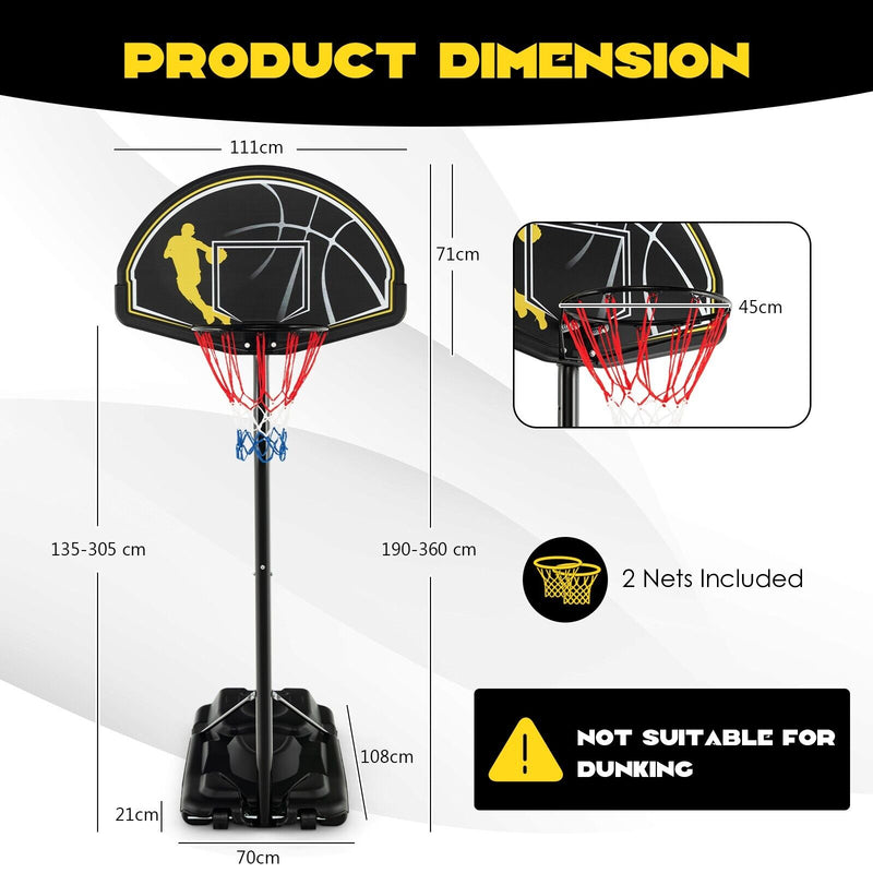 Height Adjustable Basketball Hoop System with Wheels and Fillable Base