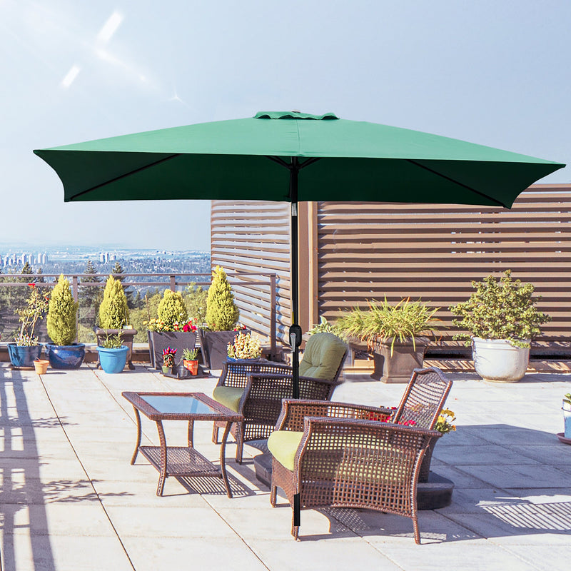 Outsunny 3x2m Patio Parasol Garden Umbrellas Canopy with Aluminum Tilt Crank Rectangular Sun Shade Steel, Green