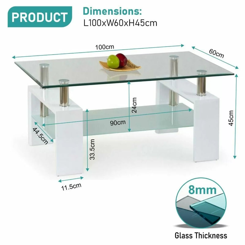 Mesa de centro rectangular de diseño moderno de 2 niveles en vidrio - 3 colores 