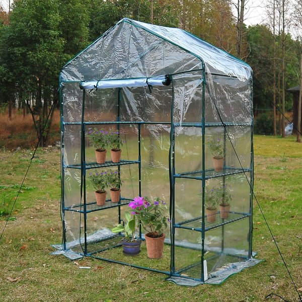 143Lx73Wx195H Cm. Steel Frame Polytunnel Greenhouse