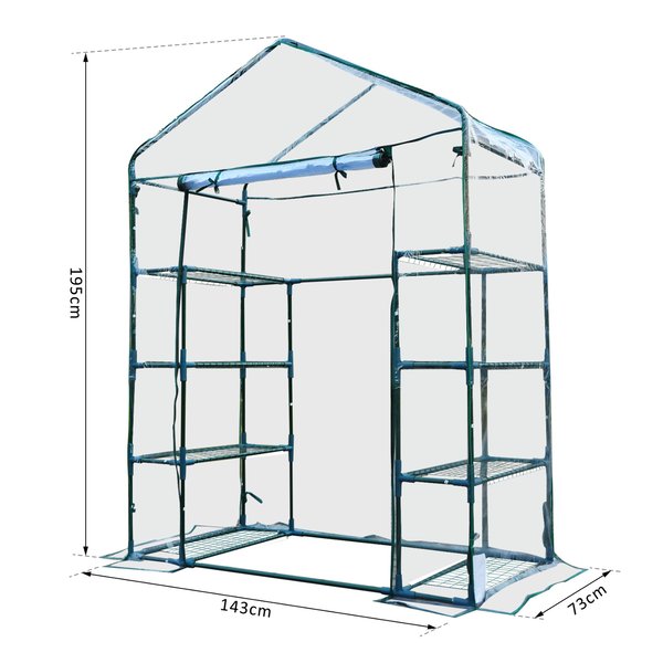 143Lx73Wx195H Cm. Steel Frame Polytunnel Greenhouse