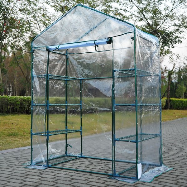 143Lx73Wx195H Cm. Steel Frame Polytunnel Greenhouse