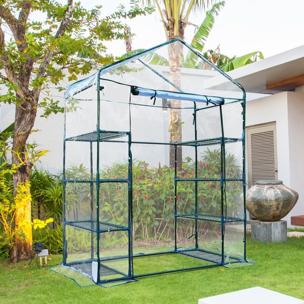 143Lx73Wx195H Cm. Steel Frame Polytunnel Greenhouse