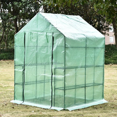 143x143x195 Cm Walk In Greenhouse W/ Shelves - Dark