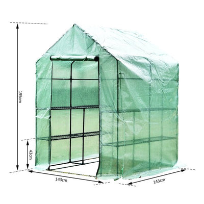 143x143x195 Cm Walk In Greenhouse W/ Shelves - Dark