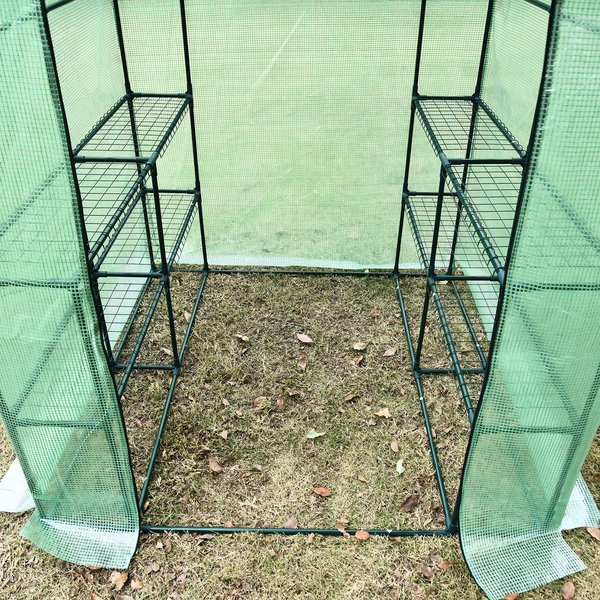 143x143x195 Cm Walk In Greenhouse W/ Shelves - Dark