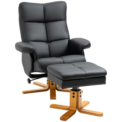 Faux Leather Swivel Recliner Chair With Footstool, Black