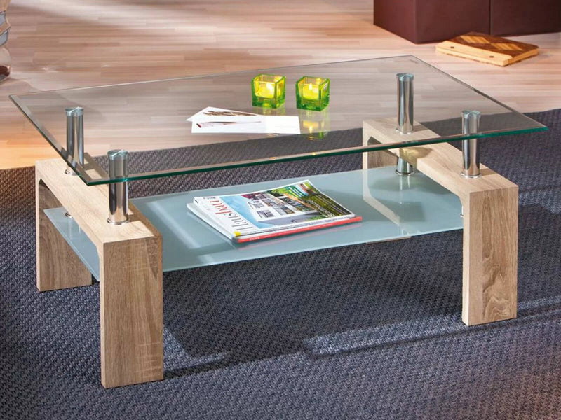 Mesa de centro rectangular de diseño moderno de 2 niveles en vidrio - 3 colores 