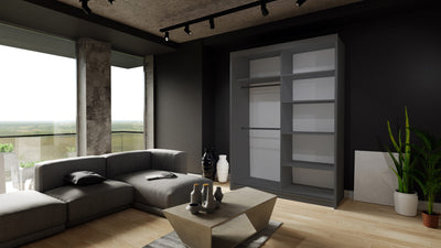 Moon Sliding Door Wardrobe - White, Grey, Black