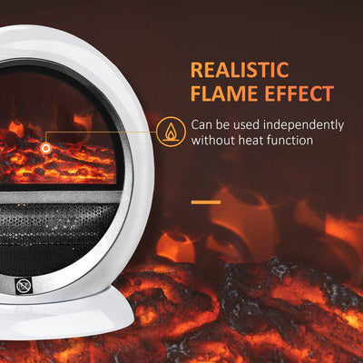 1500W Freestanding Electric Fireplace Heater W/ Flame Effect Rotatable Head - White