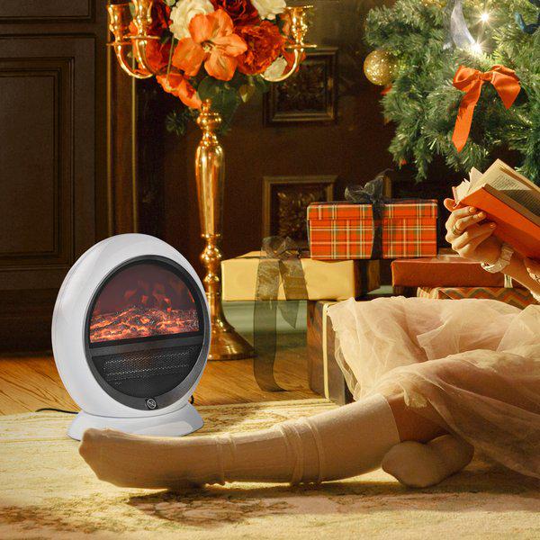 1500W Freestanding Electric Fireplace Heater W/ Flame Effect Rotatable Head - White