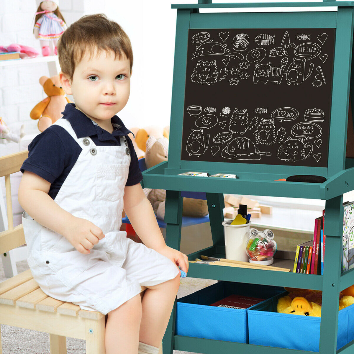 Children's Double-Sided Art Easel with Paper Roll-Blue – Infyniti Home