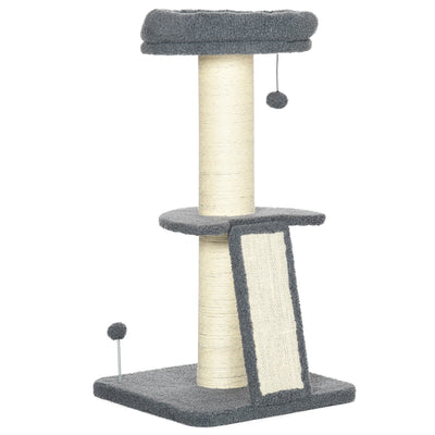 PawHut Cat Tree Tower with Scratching Posts, Pad, Bed, Toy Ball for Cats under 5 Kg, Dark Grey & Beige