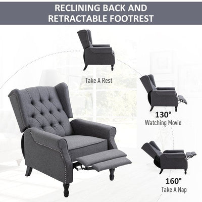 160° Reclining Armchair Single Sofa W/ Retractable Footrest Linen Deep Grey