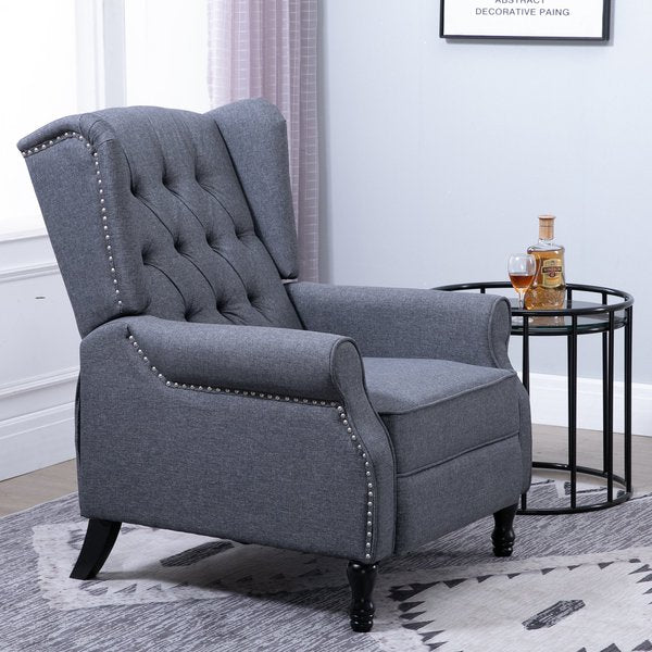 160° Reclining Armchair Single Sofa W/ Retractable Footrest Linen Deep Grey