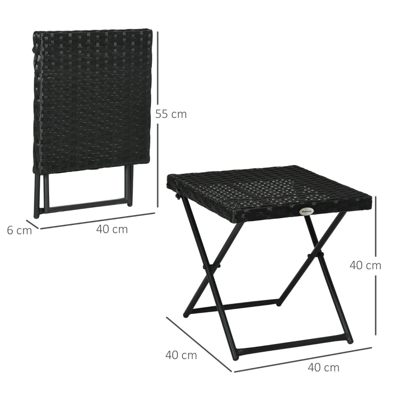 Square PE Wicker Rattan Folding Table - Black