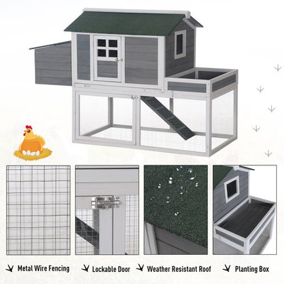 160cm Wooden Chicken Coop Hen Hutch Poultry House Nesting Cage Planting Box