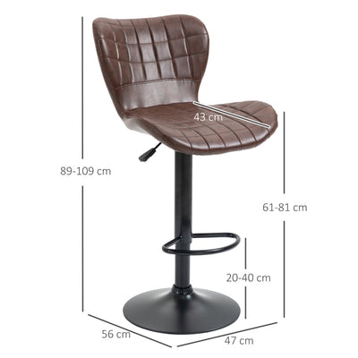 Bar Stools Set Of 2 Adjustable Height Swivel Chairs With Footrest - Brown/Grey