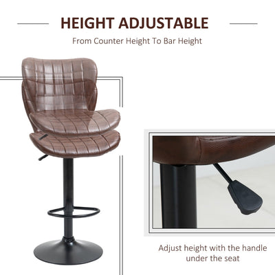 Bar Stools Set Of 2 Adjustable Height Swivel Chairs With Footrest - Brown/Grey