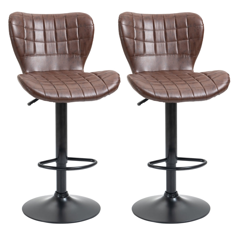 Bar Stools Set Of 2 Adjustable Height Swivel Chairs With Footrest - Brown/Grey