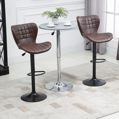 Bar Stools Set Of 2 Adjustable Height Swivel Chairs With Footrest - Brown/Grey