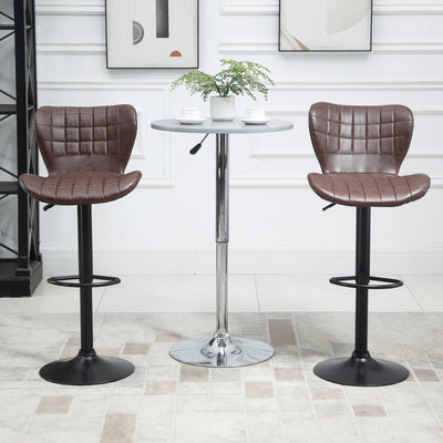 Bar Stools Set Of 2 Adjustable Height Swivel Chairs With Footrest - Brown/Grey