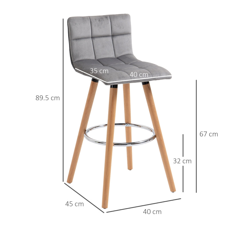 Set Of 2 Armless Upholstered  Bar Stool - Grey