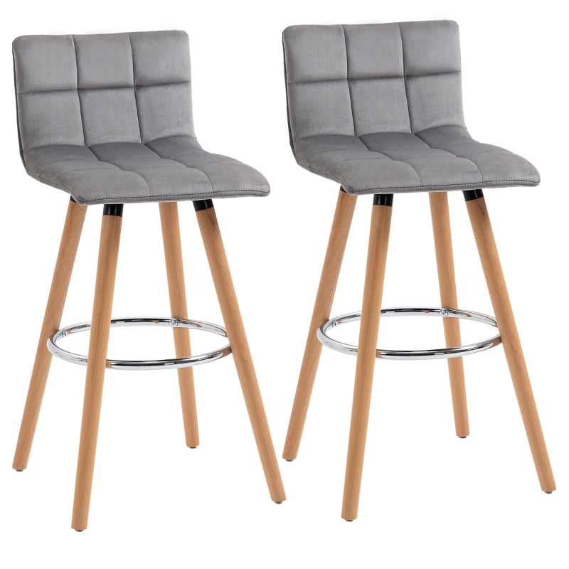 Set Of 2 Armless Upholstered  Bar Stool - Grey