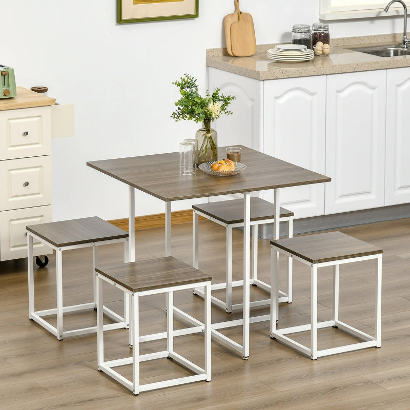 Modern 5-Piece Dining Table Set Metal Frame Square Kitchen With 4 Chairs